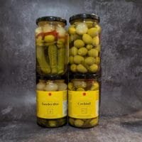 Spanish Olive Pickles (Cocktail) and  Spicy Cocktail Sticks (Banderillas)